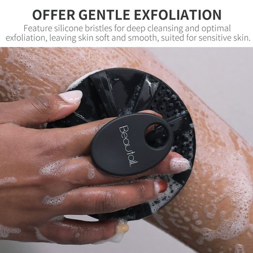 Silicone Body Scrubber 2 Pack Shower Bath Brush, More Hygienic Than Traditional Loofah, Lather Nicely, Long Lasting, Gentle Exfoliating for Women Men Baby Sensitive Skin, Black+Purple