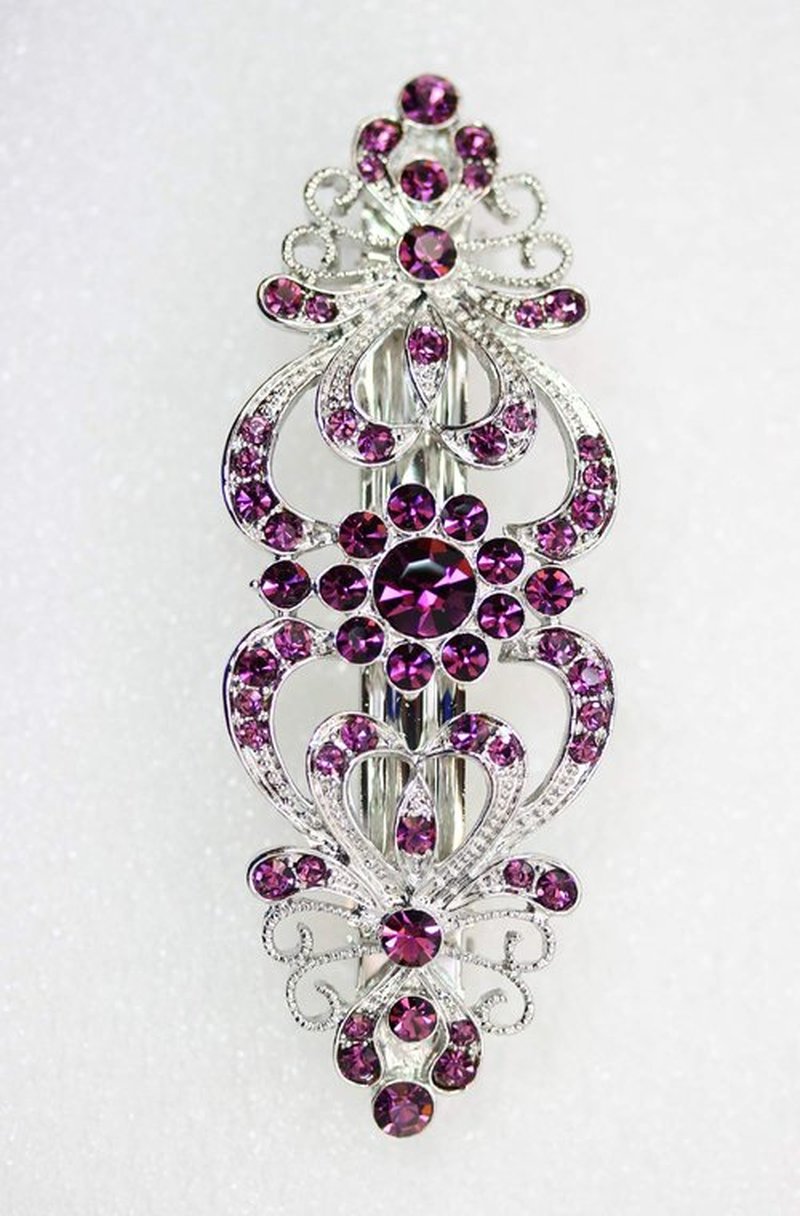 Faship Gorgeous Purple Crystal Hearts And Floral Hair Barrette