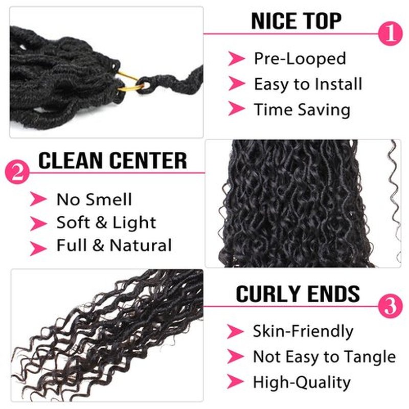 RuiYok 8 Packs Goddess Locs Crochet Hair 12 Inch Short Faux Locs Crochet Hair with Curls Pre-looped Boho Locs Crochet Braids for Black Women Synthetic Crochet Soft Locs Braiding Hair Extensions 1B
