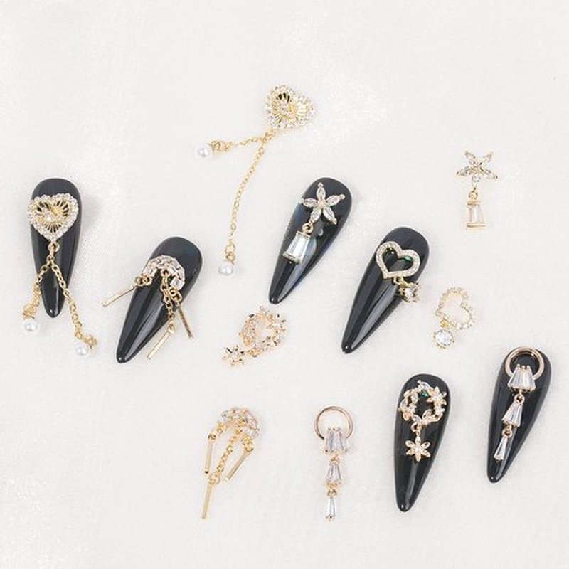 12pcs Gold Nail Charms Nail Metal Alloy Luxury White Zirconia Rhinestone for Nail Glitter Nail Crystal Gemstone Jewellery Nail Diamond Rhinestone Charm for Girl Woman Craft DIY Nail Art Decoration