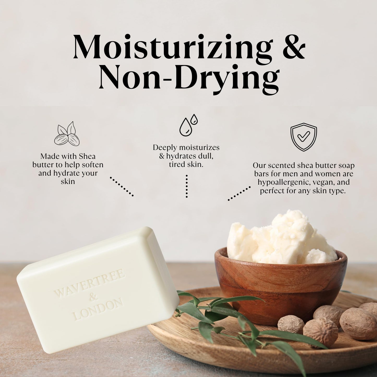 Wavertree & London Noir Scented Natural Soap Bar, 7oz Moisturizing French Triple Milled Soap Bar for Women & Men Enriched with Organic Shea Butter, Pure Bath & Body Soap (1 Bar)