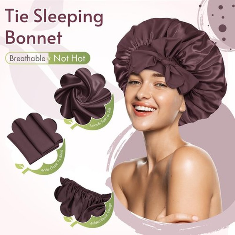 BONNET QUEEN Satin Bonnet Silk Bonnet for Sleeping Women Hair Bonnet Night Sleep Cap Scarf wrap for Curly Hair with tie Band Maroon