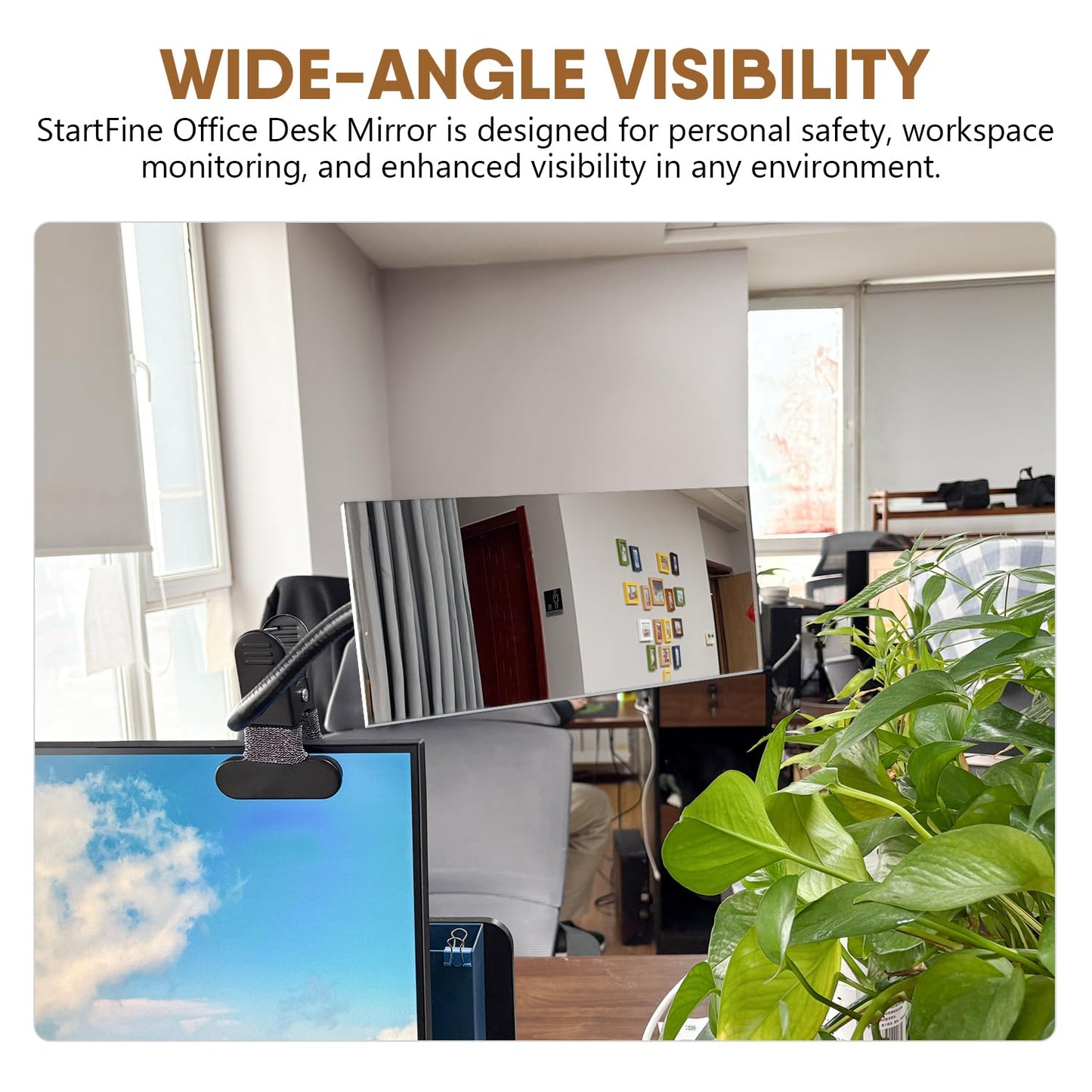 StartFine Clip-on Mirror for Desk Convex Rear View Mirror Office Cubicle for Personal Safety Monitor Computer to See Behind You Flexible Gooseneck Rectangle 6.69"x2.95" Frameless
