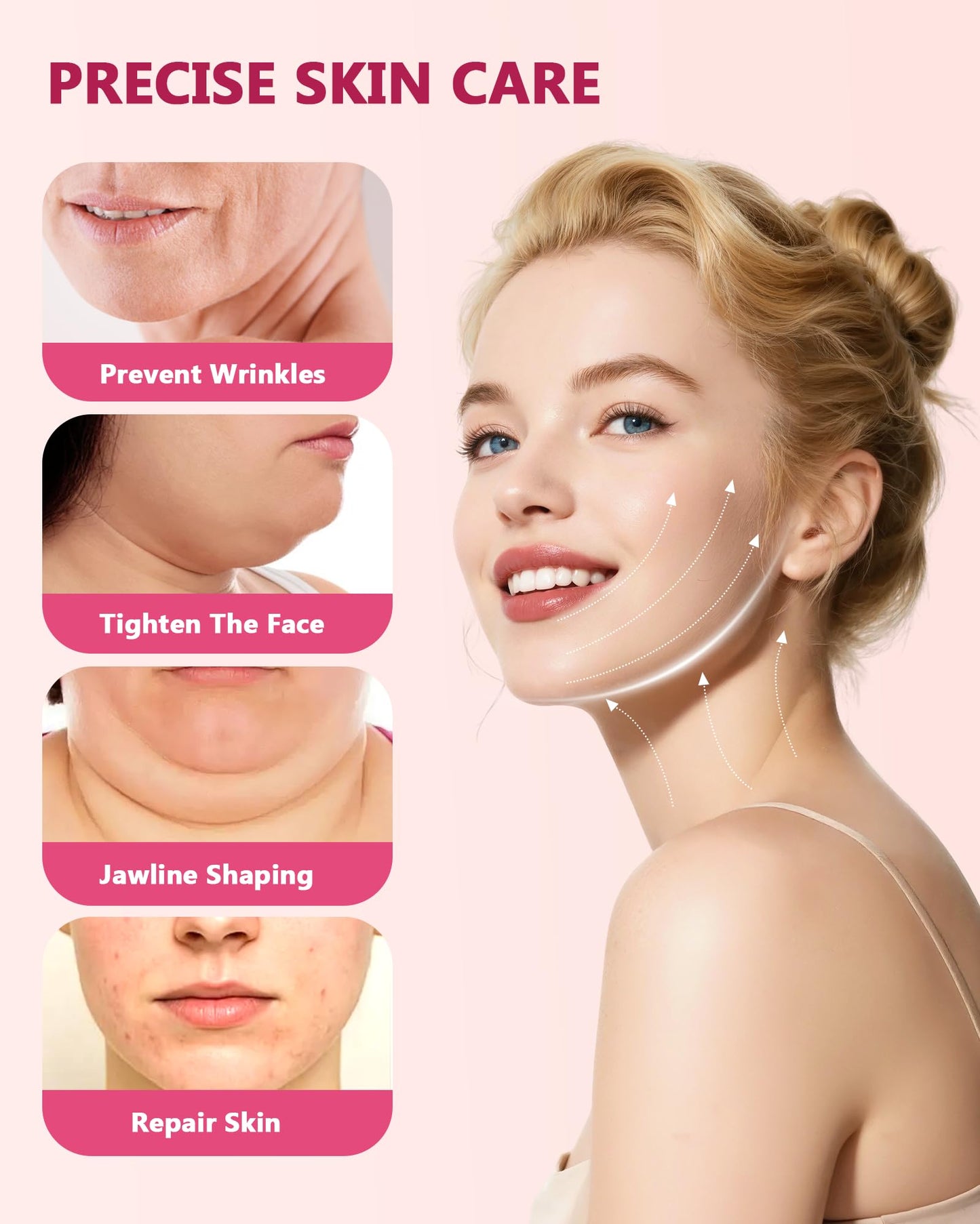Faouoice V-Line Lifting Collagen Face Mask (5 Pcs), Double Chin Reducer with Hyaluronic Acid & Aloe Vera, Deep Collagen Face Mask for Women, Chin Lifting Masks Jawline Shaper Neck Wrinkle Patches