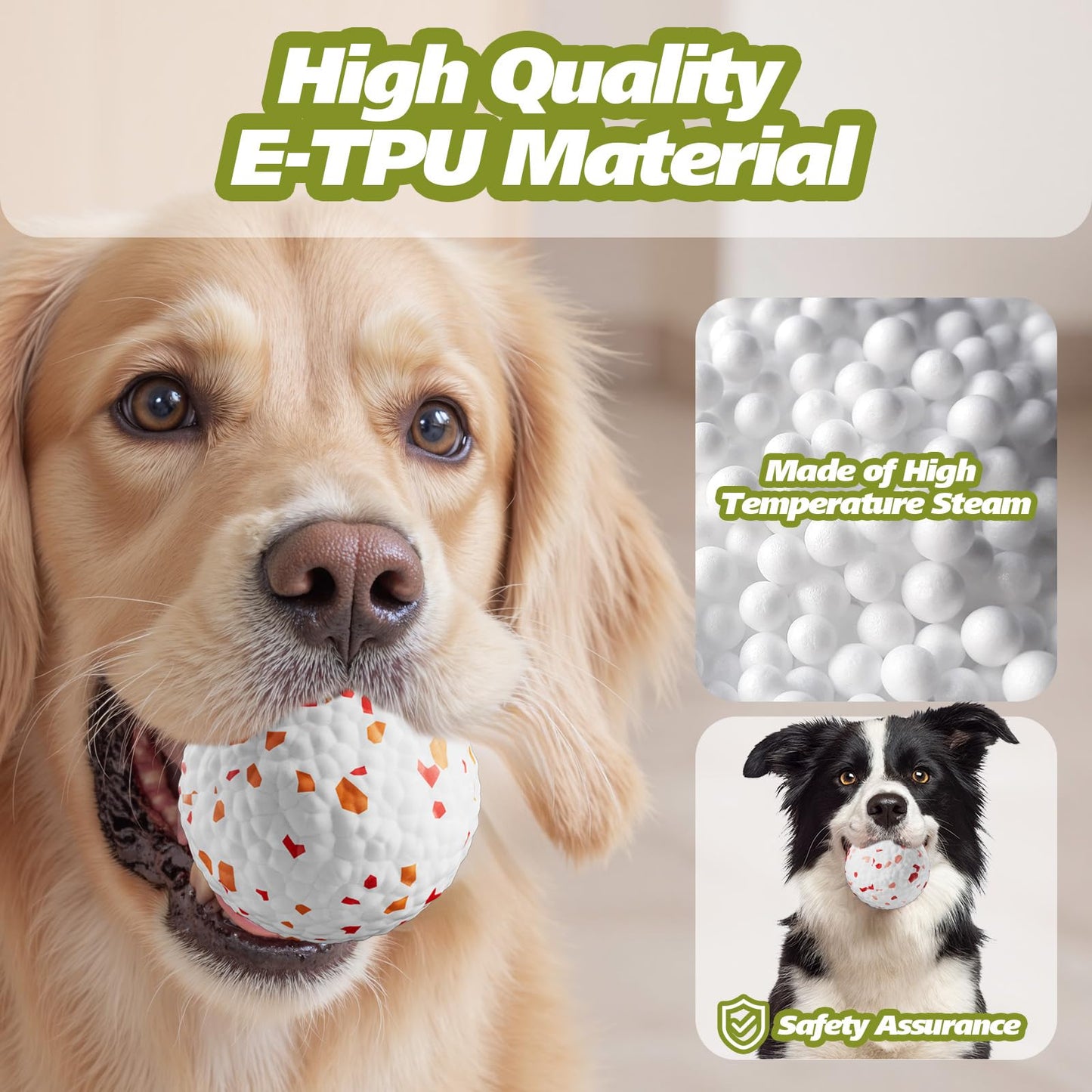 FOXMM E-TPU Dog Balls 3 Pack - Interactive Tennis Balls Alternative for Aggressive Chewers, Indestructible Chew Toys for Puppy Teething, Keep Dogs Busy, Suit for Large Medium Small Breed