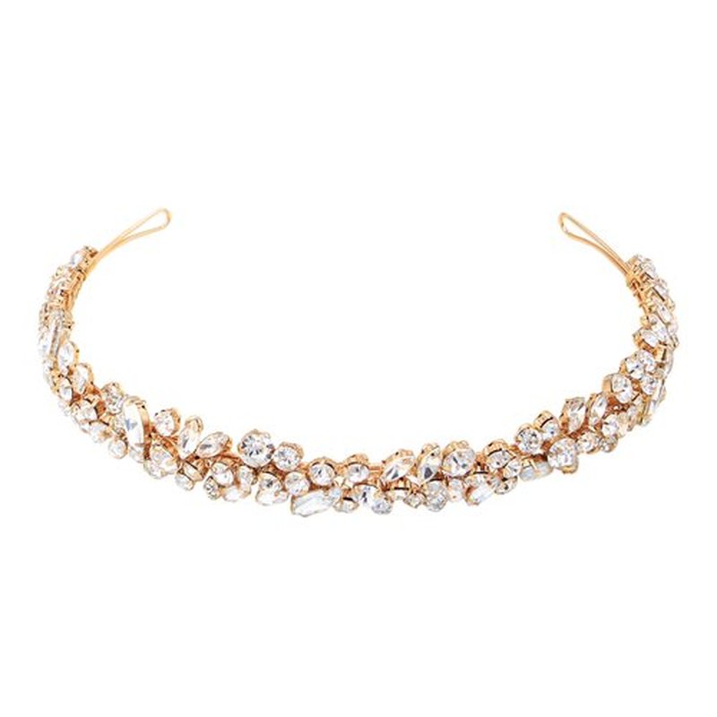Oriamour Crystal Wedding Headband For Women Bridal Hair Accessories Bridal Headpieces For Girls Rhinestone Hairband For Birthday, Party, Prom (Gold)