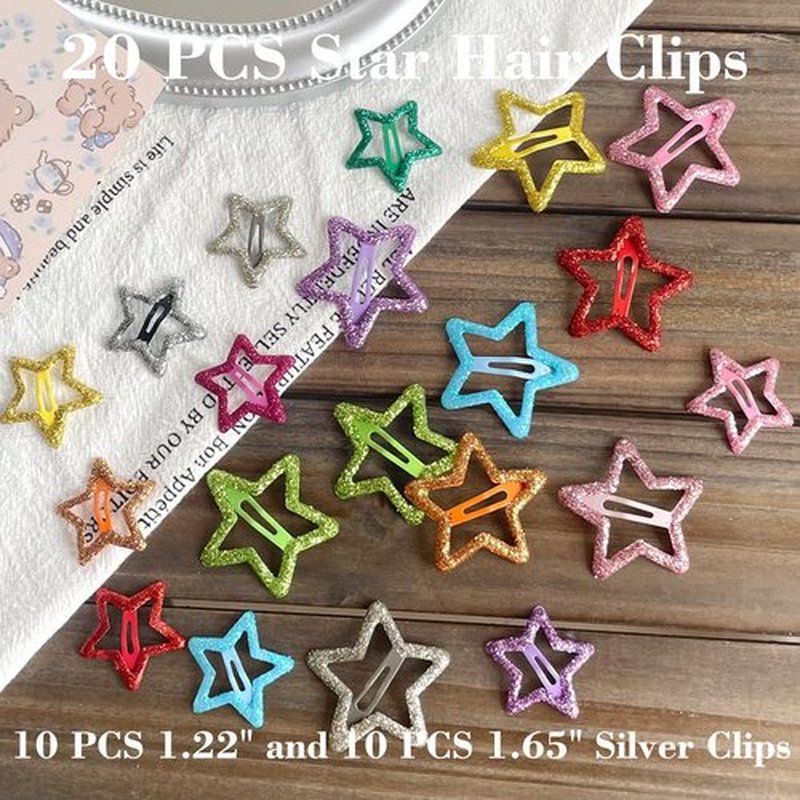 20 PCS Sparkling Star Hair Clips Snap Star Hair Accessories Non Slip Star Clips for Girls Women Metal Hair Clips Star Hair Barrettes Star Hair Clips for Women Star Hair Clip