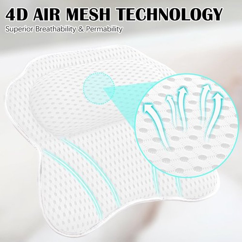 Bath Pillow Luxury Bathtub Pillow, 4D Bath Tub Pillows for Head, Neck and Back Support, Tub Pillow for Bathtub with 6 Non-Slip Suction Cups, Relaxing Bath Accessories Spa Gifts
