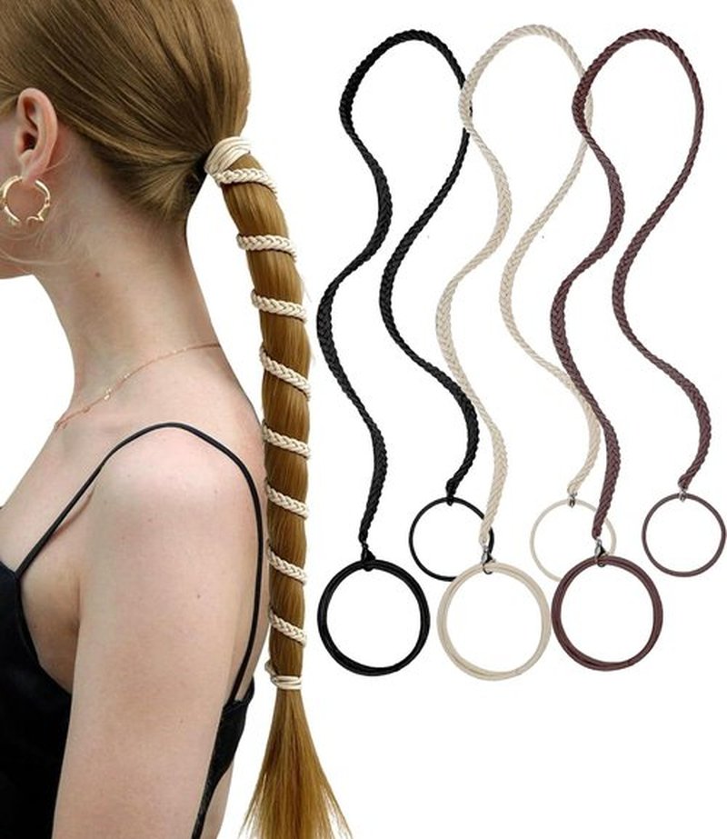 3PCS 25" Ponytail Holders Hair Ties for Sports, Elastic Ponytail Holders Hair Bands, Thick Hair Tie Scrunchies No Damage Long Strong Braided Pony tails Hair Ties, Spiral Long Pony Tail Wrap-003