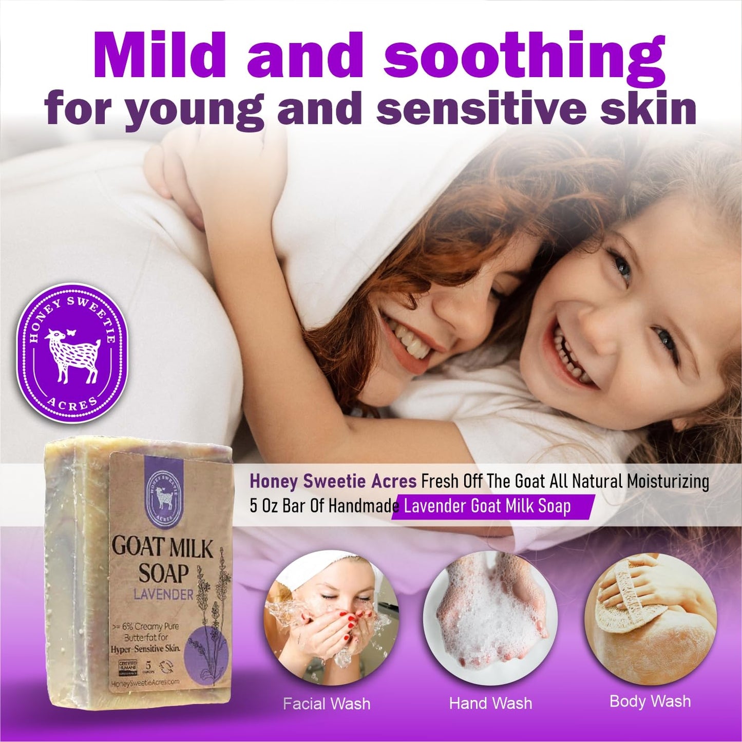 Honey Sweetie Acres Lavender Goat Milk Soap, 5 oz Bar