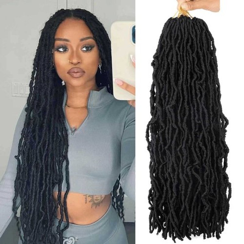 22 Inch Soft Locs Crochet Hair Pre Looped 6 Packs Faux Locs Crochet Braids Curly Wavy Goddess Locs for Butterfly Locs Hair (22 Inch 6PACK 1B)