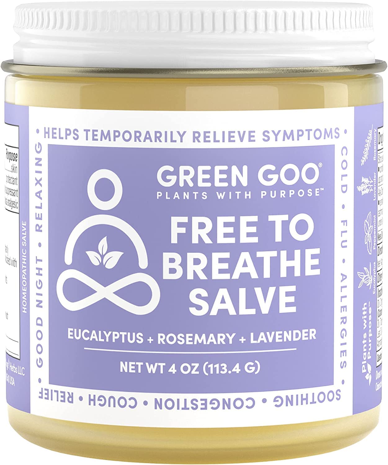 Green Goo Free To Breathe Natural Decongestant, Chest Rub Cream For Relief From Congestion & Difficulty Breathing, Promotes Restful Sleep, 4 Oz 4 Ounce (Pack of 1)