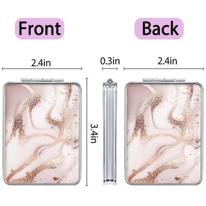 dcdcee Pocket Mirror, Small Travel Mirror with Magnification, Portable Double-Sided Magnifying Cosmetic Mirror for Daily (Golden Marble)