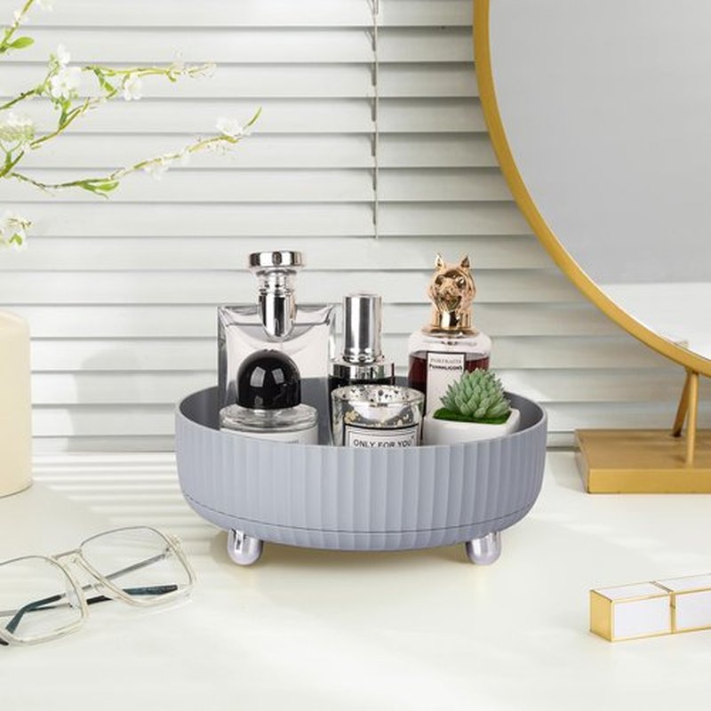 Anyoifax Makeup Perfume Organizer Tray 360 Degree Rotating Lazy Susan Skincare Lotion Organizer Spinning Cosmetics Storage for Dresser, Vanity, Bathroom Countertop, Small Grey