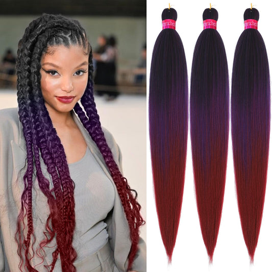Ombre Pre Stretched Braiding Hair, 28''-3 packs Silky Color Blend Braid Hair Extensions, 100% Synthetic Crochet Hair Braids
