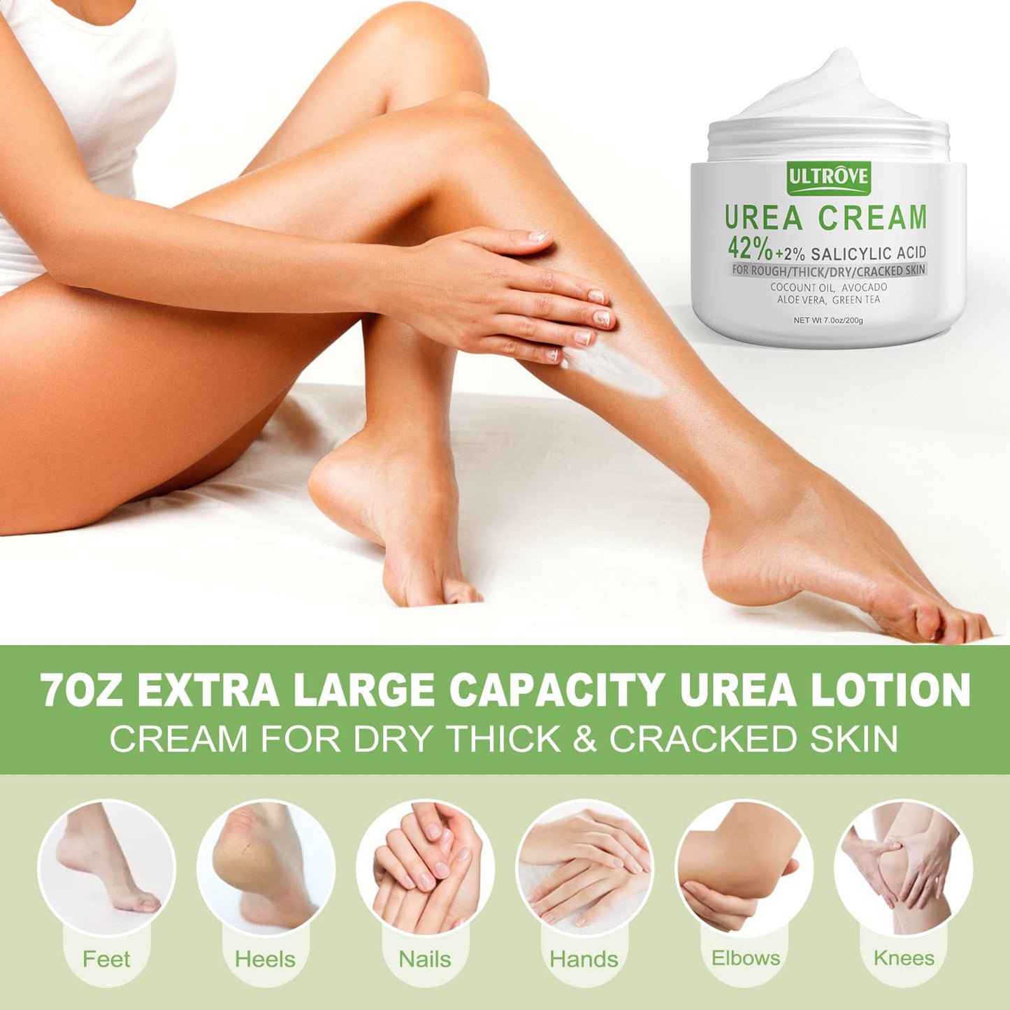 Ultrove Urea Cream 42% with 2% Salicylic Acid, Callus and Dead Skin Remover, Deeply Moisturize, Repair Dry, Cracked, Rough Skin of Heel, Elbow and Knee, Effective Urea Foot Cream(7oz)