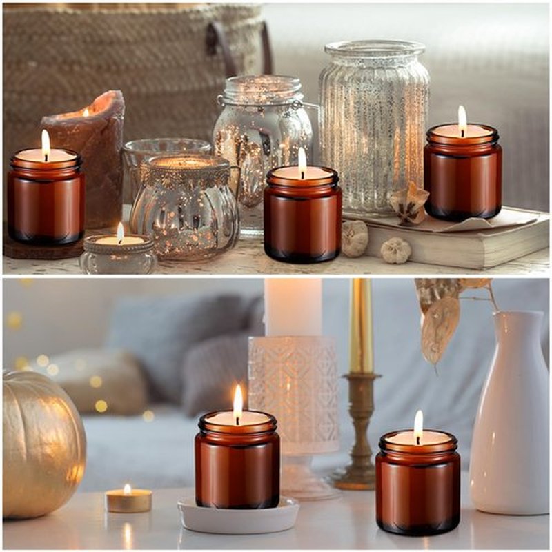 Norme 36 Pcs 4 oz Glass Jars with Lids Leakproof Round Airtight Jars Empty Cosmetic Jars with Inner Liners Lid for Storing Lotions Powder Ointments Candle Making (Black,Amber)