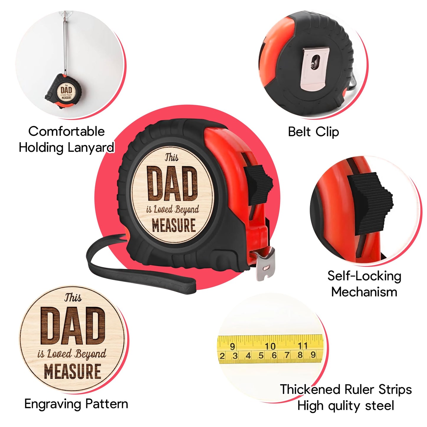 GOSSBY Dad Measuring Tape - Father's Day, Birthday, Christmas, Tool Gift for Dad from Daughter, Son, Kids - Stocking, Basket Stuffers - 25ft Tape Measure for Woodworking, Carpenter, Men