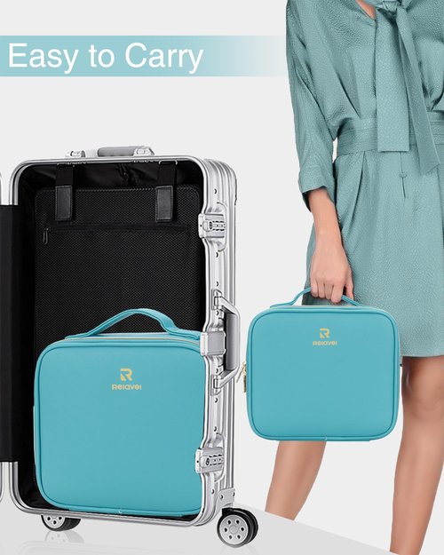 Relavel Travel Makeup Train Case Makeup Cosmetic Case Organizer Portable Artist Storage Bag with Adjustable Dividers for Cosmetics Makeup Brushes Toiletry Jewelry Digital Accessories Teal