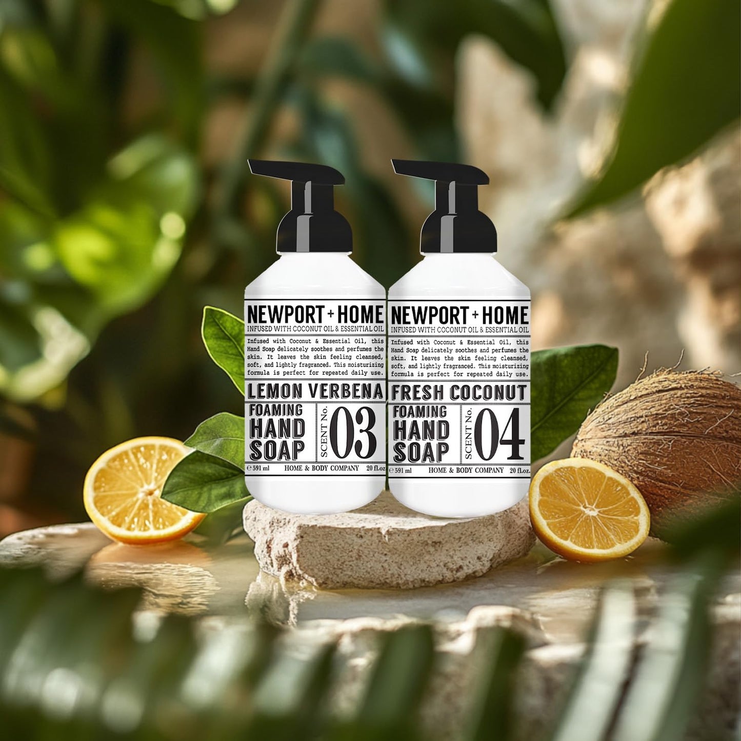 Newport Home Foaming Hand Soap 4 pack, 20oz bottles, Lemon Verbena and Fresh Coconut scents, from Home and Body Company