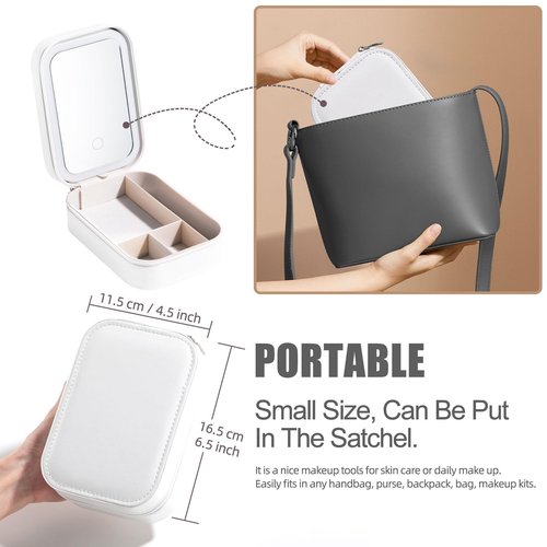 BS-MALL Travel Cosmetic Mirror Case LED Makeup Mirror Storage Case for Eyelash station Makeup Brushes Cosmetic Tools Pink On-the-go Makeup Needs (White)…