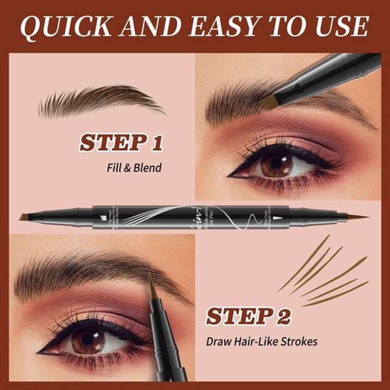 Lilyrhyme Dual Eyebrow Pen, Lilyrhyme Forked Dual-Ended Liquid Eyebrow Pencil, Lilyrhyme Precise Liquid Brow 2-In 1 Pen, Forked Dual Ended Microblading Eyebrow Pencil Waterproof (Black)