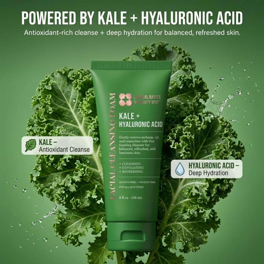 My Beauty Spot Kale + Hyaluronic Acid Facial Cleansing Foam, Gentle Face Wash for Hydrating & Refreshing Skin, 8 oz