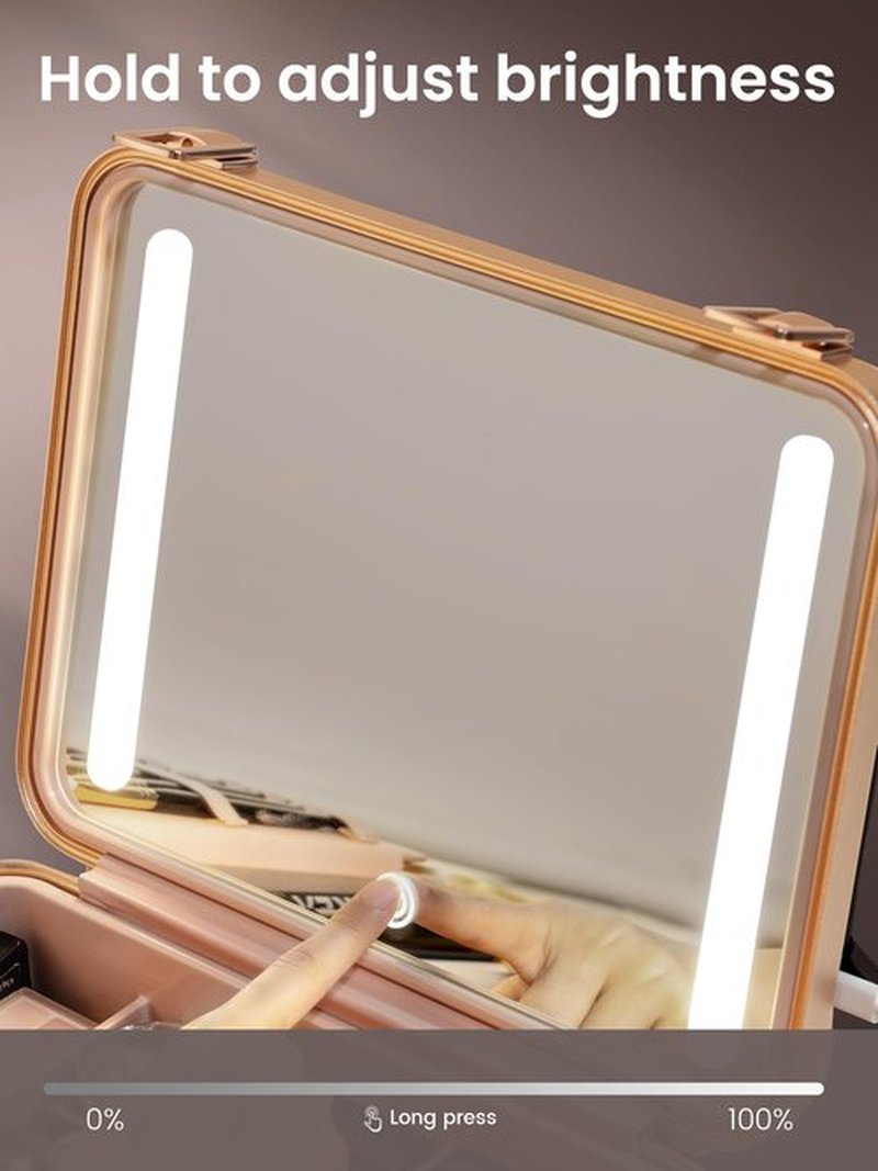 ROWNYEON Travel Makeup Case With Light Up Mirror Portable Train Case Organizer Makeup Box for Girls Makeup Artist, Makeup Tools, Hairstylist Travel Makeup Casewith 5x Mirror (Black)