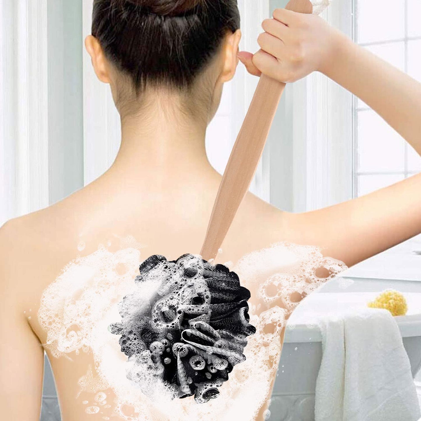 RASDDER Loofah on a Stick, Loofah with Handle, Loofah Sponge with Handle, PE Soft Mesh Luffas, Exfoliating Luffa for Men and Women