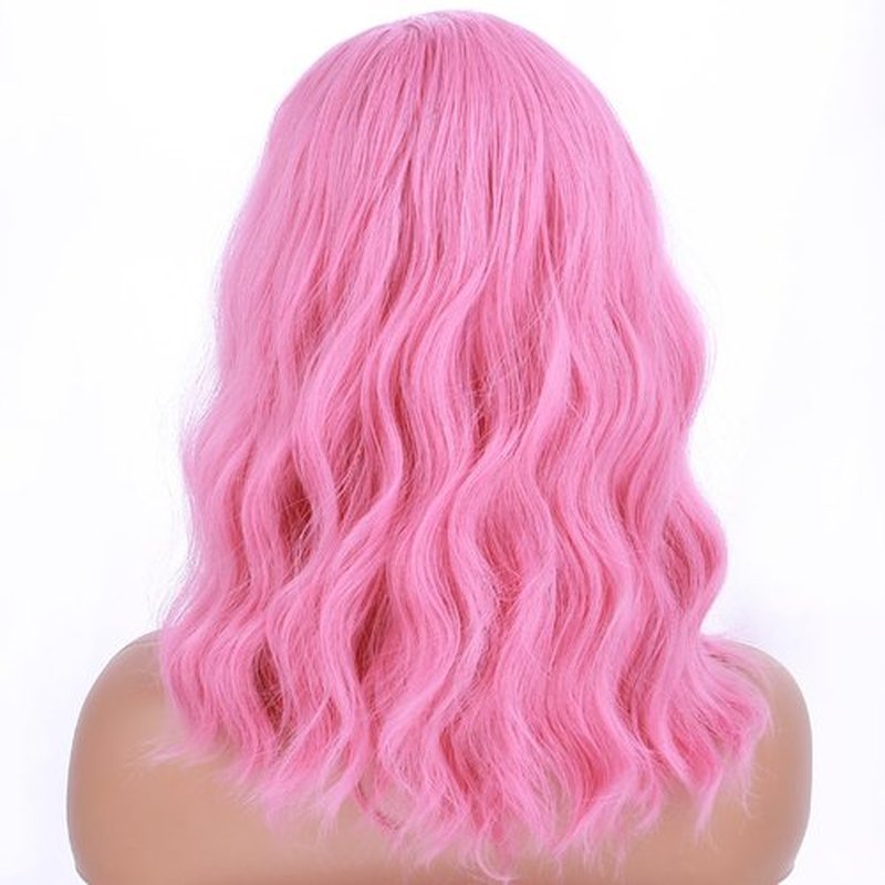 BERON Pink Wig for Women Girls Short Curly Bob Wavy Wig Body Wave 14‘’ Heat Resistant Synthetic Halloween Cosplay Daily Party Wigs