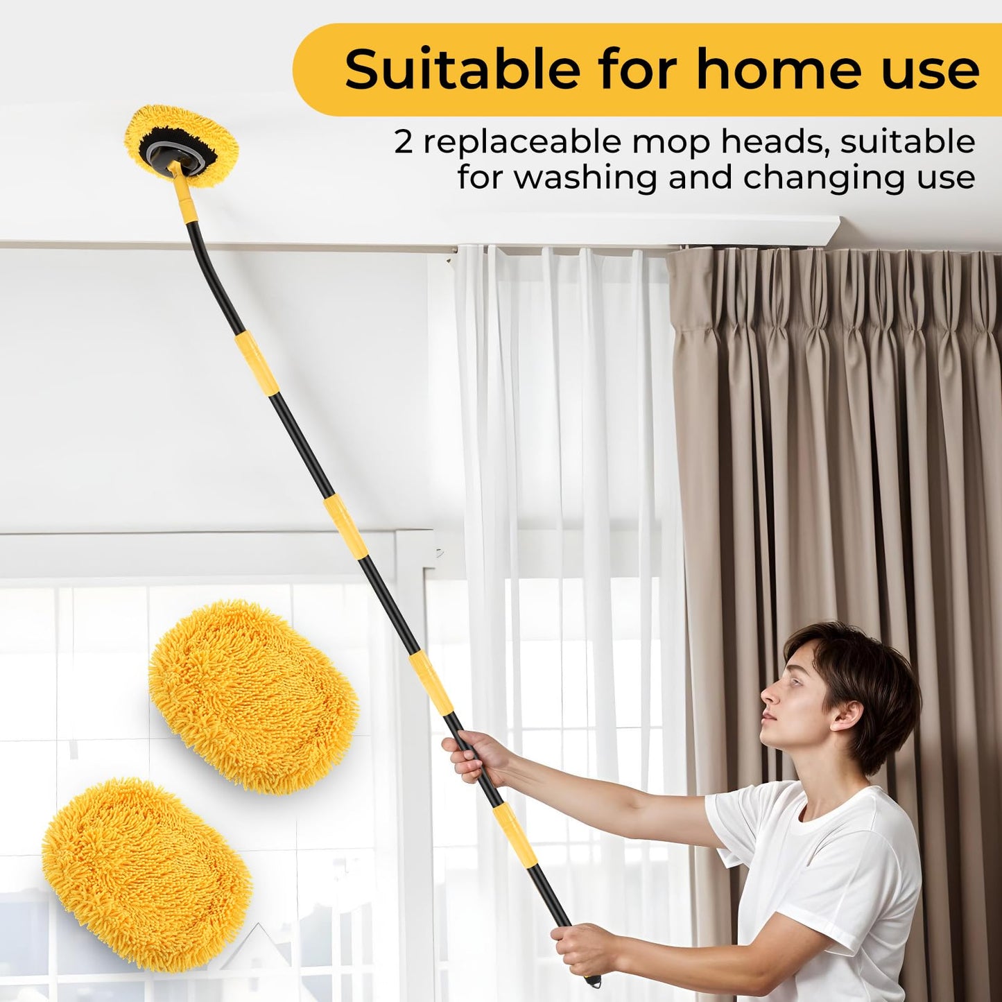 Wall Cleaner Mop,73”Wall Mop Cleaner with Long Handle,Ceiling Dust Mop with 15° Bent Labor-Saving Elbow Extension Pole for Cleaning Walls Window Ceiling Floor Car High Cabinet