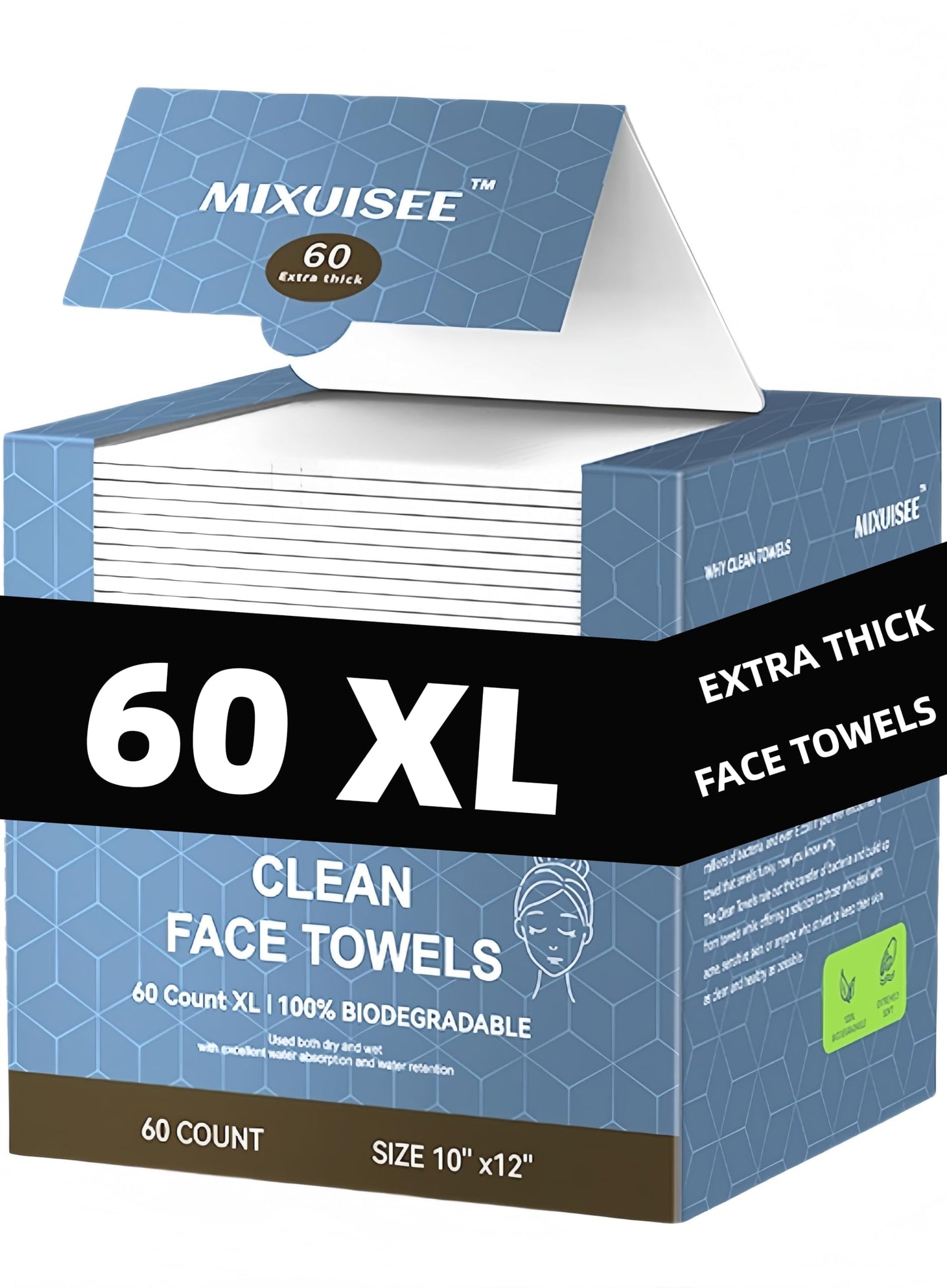 MIXUISEE-thick and soft Face Towels,Disposable face towel,100% cotton face towels, Facial towels 150% thickness. Increased size: 12 "x10", Makeup removal and cleaning. (Extra thick 60 PCS)
