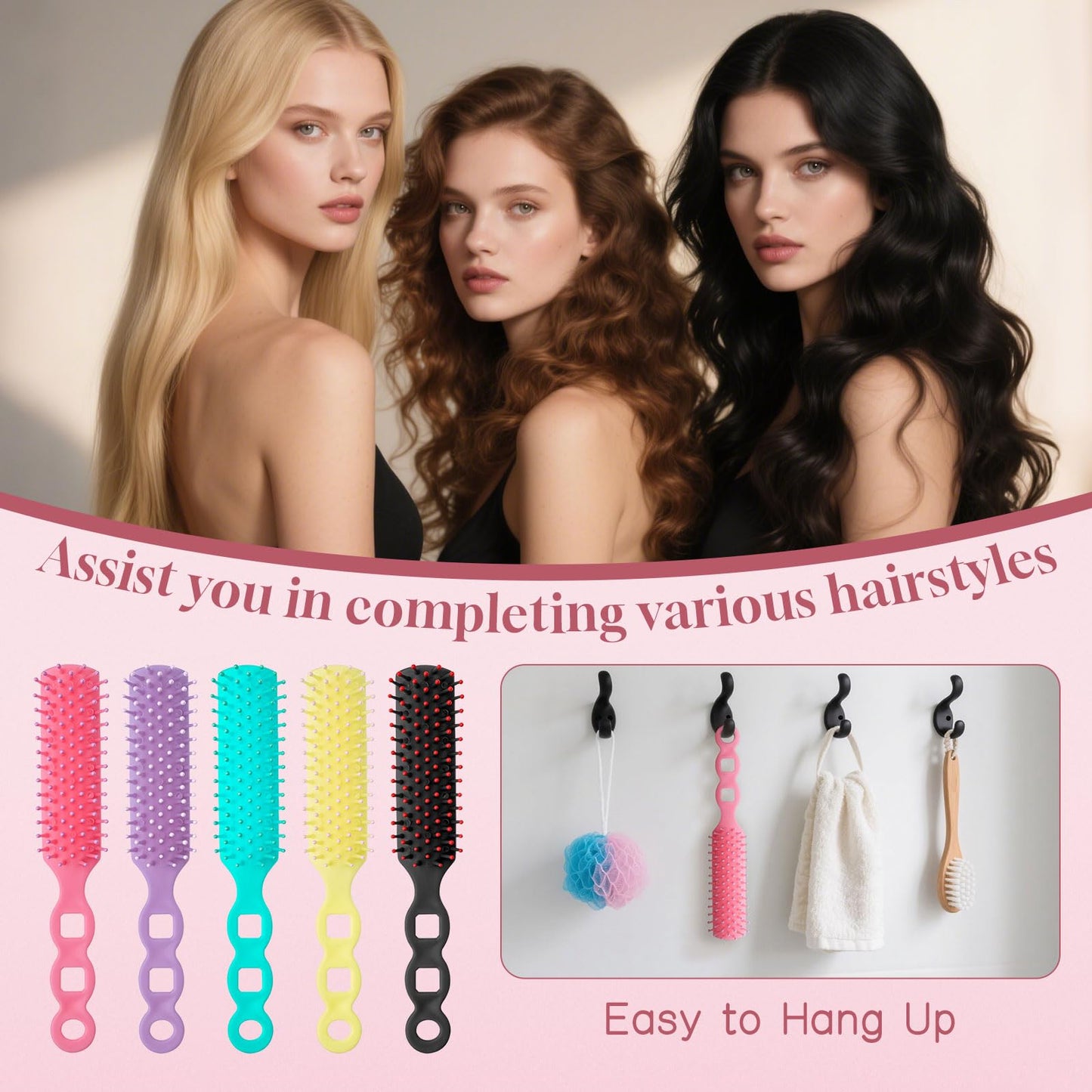 Hair Brushes in Bulk Individually Wrapped for Homeless,Plastic Hair Brush for Curly Wavy Hair,Detangling Hair Brush for Shelter Hotel Nursing Charity (yellow green purple pink black) (pack of 25)