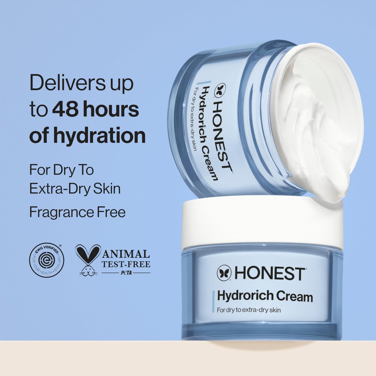 Honest Beauty Hydrorich Cream with Hyaluronic Acid + Mushroom Complex, Clinically Tested for Dry Skin, Dermatologist Tested, Hypoallergenic, Vegan, EWG Verified
