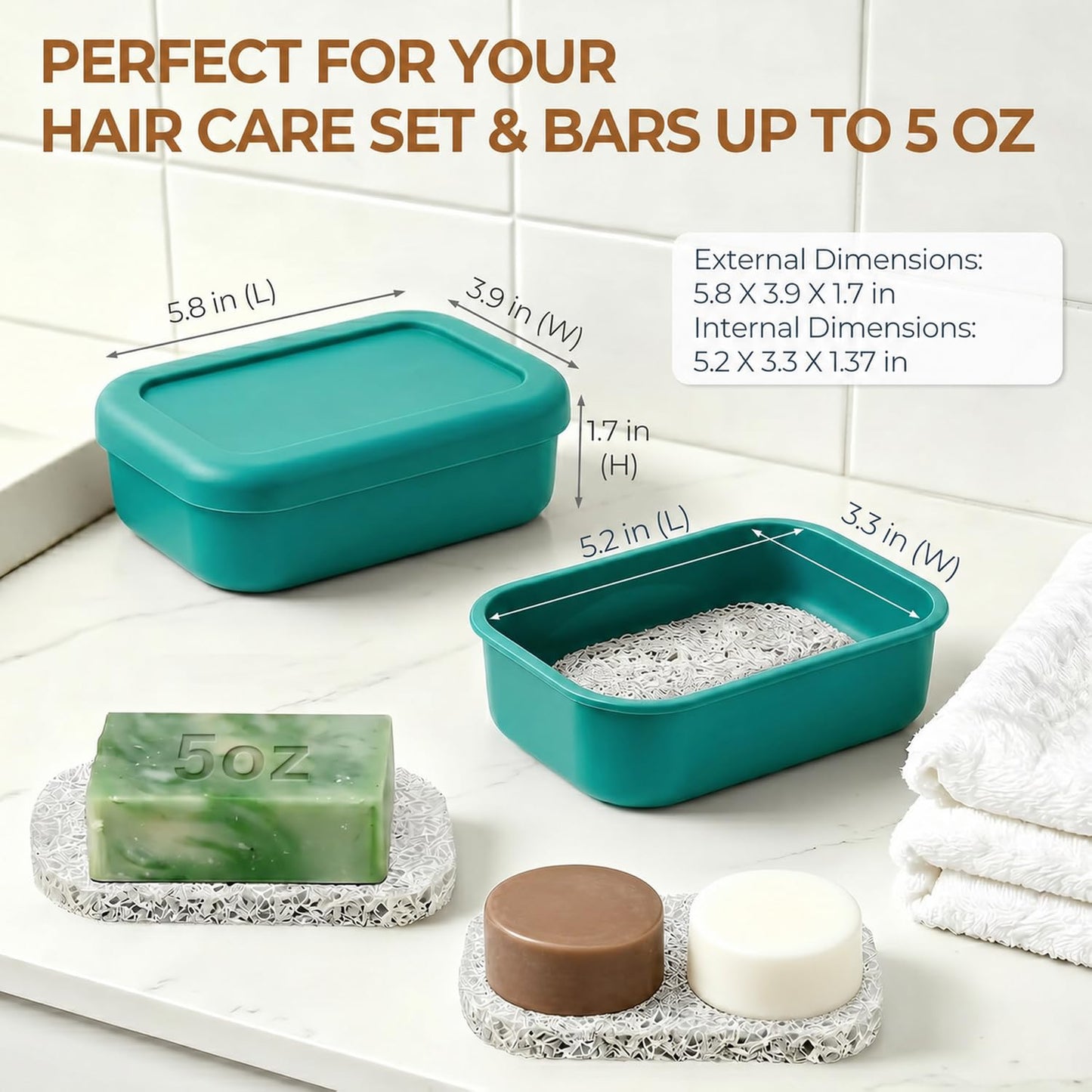 AIMAIAIMAI Silicone Shampoo Bar Travel Case with Drain Pad – Leak Proof Bar Soap Travel Case for 2 Bars, Shampoo & Conditioner Bar Holder for Camping, Gym | 1 Pack, Green