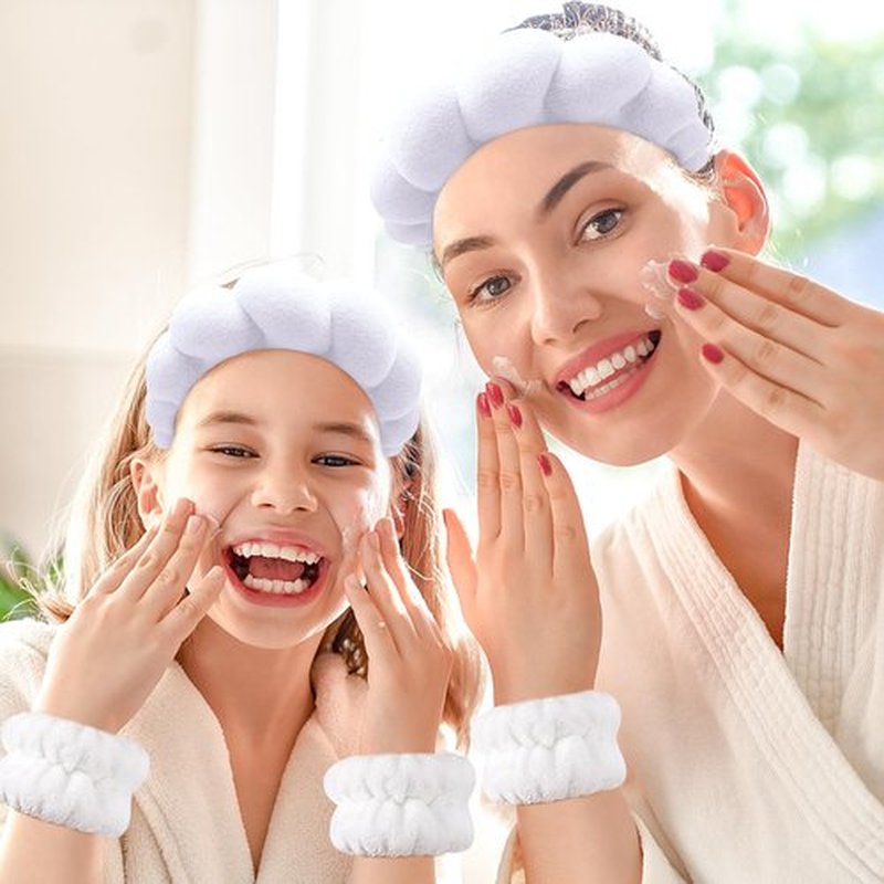 Zkptops Spa Headband for Washing Face Wristband Set Sponge Makeup Skin Care White Headband Wrist Towels Bubble Soft Sponge Hairband for Women Puffy Headwear Winter Non Slip Thick Thin Hair Accessory