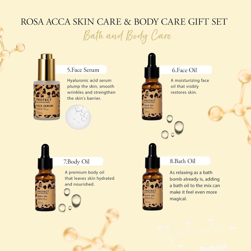 Mother's Day Gift Set - 23 Pcs Leopard Skin Care Collection | Spa Basket with Cream, Bath Bombs & Serum