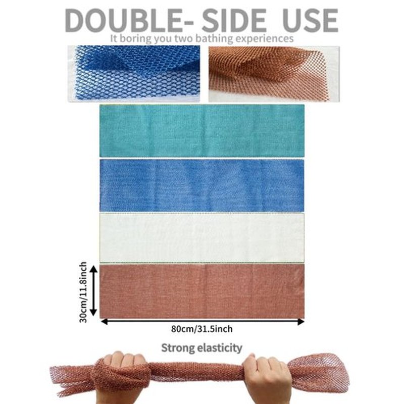 SPMKTBOZAI African Exfoliating Net, 4 Pieces African Net Sponge, Nylon African Bath Sponge Net, African Net Long Net Bath Sponge Shower Body Scrubber(Light Blue,Blue,White,Brown)