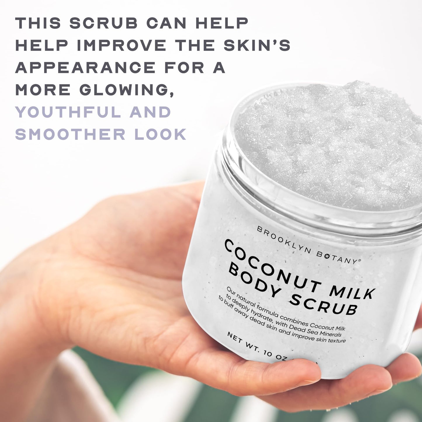 Brooklyn Botany Coconut Milk Body Scrub - Moisturizing and Exfoliating Body, Face, Hand, Foot Scrub - Fights Stretch Marks, Fine Lines, Wrinkles - Great Gifts for Women & Men - 10 oz