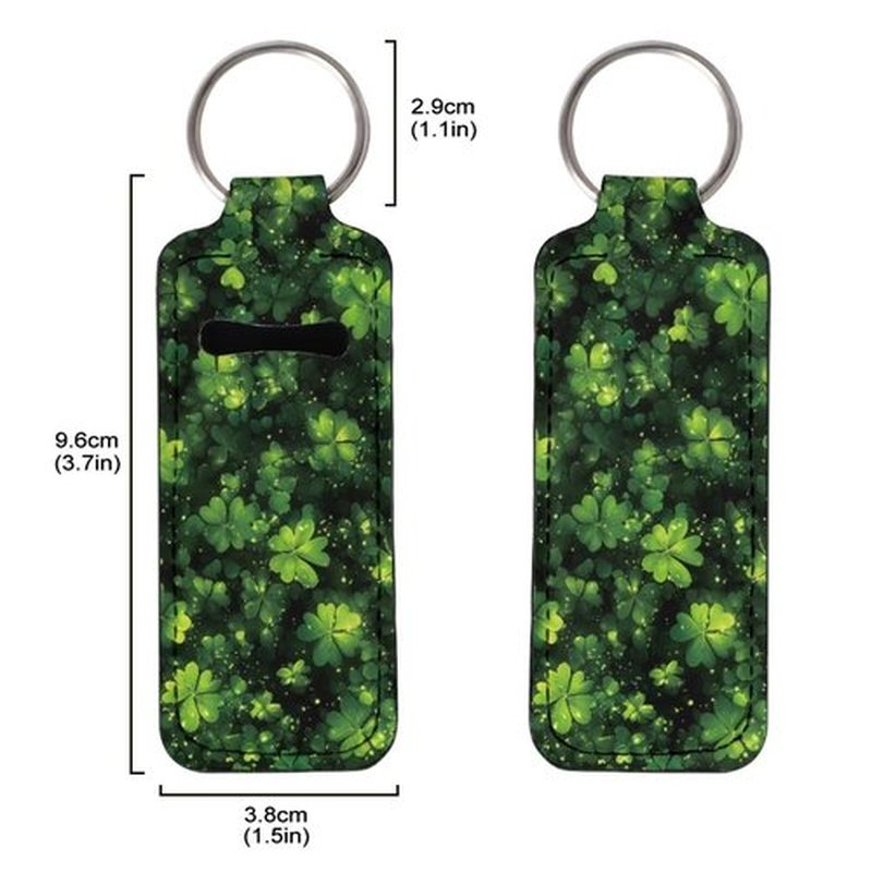 SEANATIVE St. Patrick's Day Green Leaf 5 Pieces Lipstick Keychain Holder Lip Balm Holder Keychain Clip on Sleeve Chapstick Lip Gloss Holder Colorful Lipstick Pocket Keychain Bag Accessories for Women