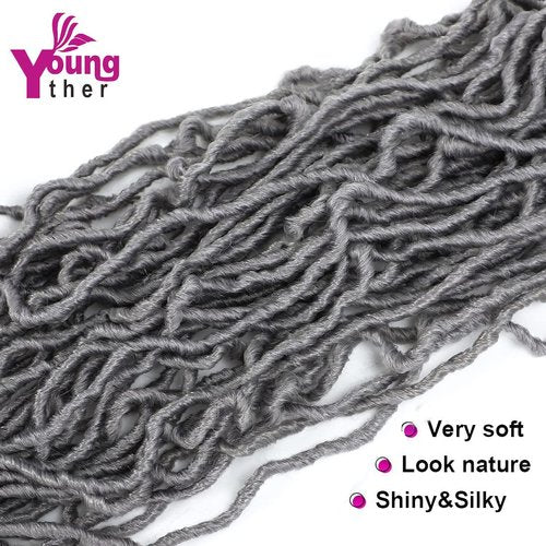 Youngther 24 inch Faux Locs Crochet hair Whole Strand 6 Packs Soft Locs Crochet Faux Locs Synthetic Crochet Braiding Hair Extensions (24 inch (Pack of 6), Grey)