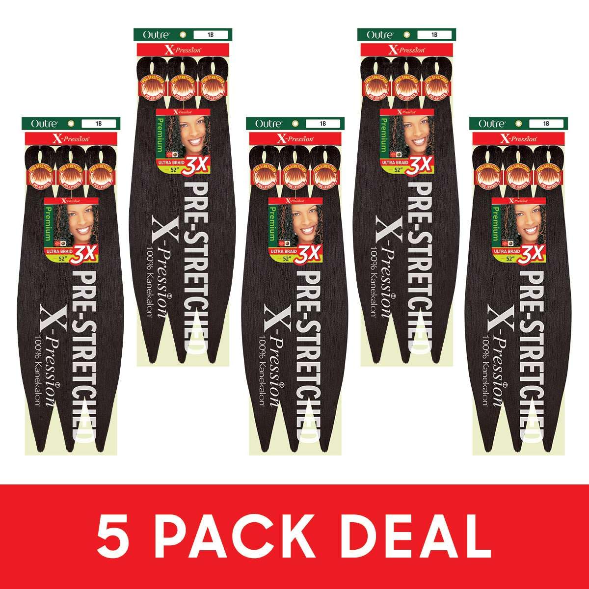 [5 PACK DEAL] Outre X-Pression Braid-Pre Stretched Braid 52" 3X 5 Packs (SILVER GRAY)