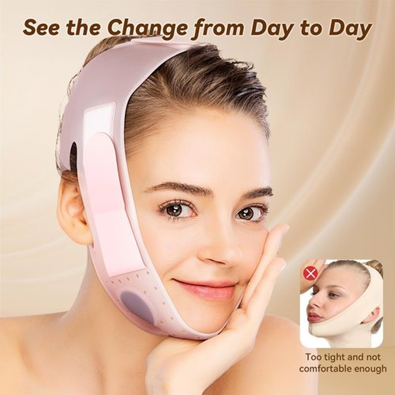 JUSRON V-Line Mask Chin Up Mask Face Strap, Soft Silicone Chin Strap V Shaped Face Mask, Jaw Exerciser 23-27 Inches (Pink)
