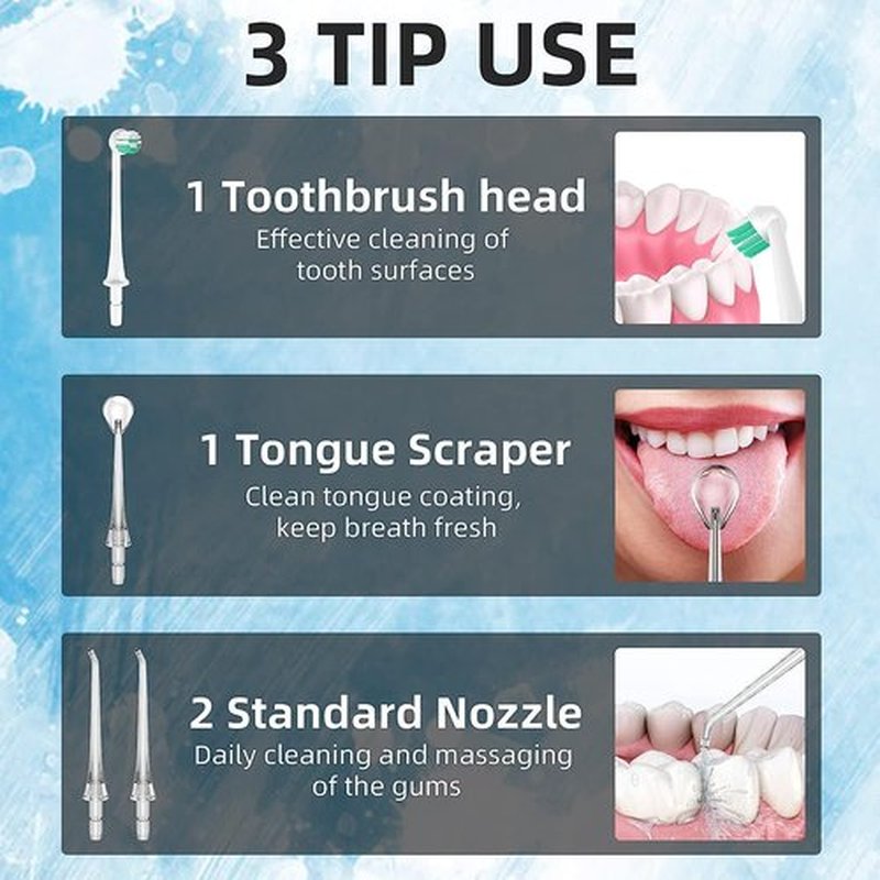 Water Flosser for Teeth Cleaning 4 Modes Rechargeable Oral Irrigator 4 Tips Powerful, (White)