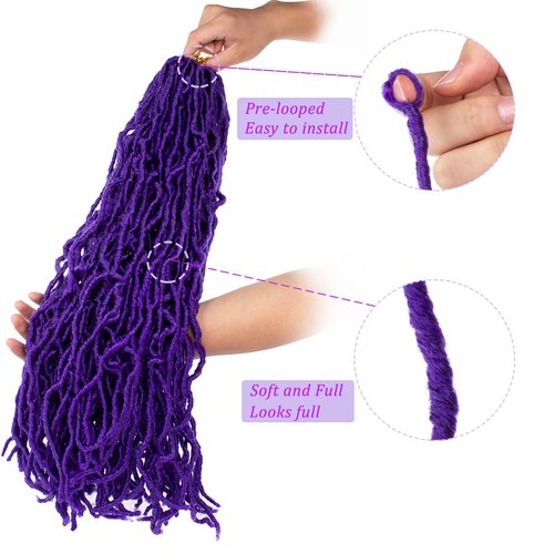 ZRQ 24 Inch 2Packs Purple New Faux Locs Goddess Soft Locs Crochet Braids Hair Curly Wavy Pre-Looped Synthetic Soft Locs Dreadlock Hair Extensions (24 Inch, 2Packs, Purple#)