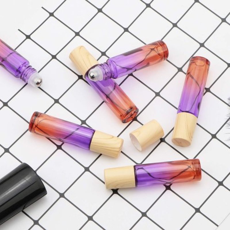 Newzoll 8 Pcs Glass Roller Bottles Essential Oils Perfume Roll on Bottles 10 ml (1/3 oz) Purple Orange Gradient Rolling Bottles Vials Container for Oils Lip Balms