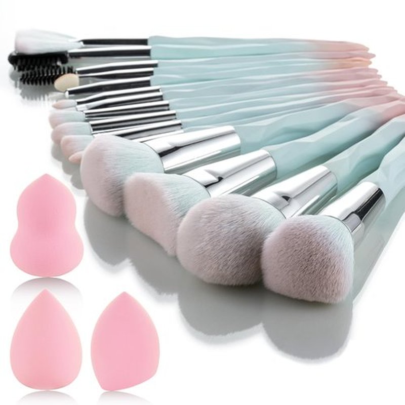 111 Pink blue gradient makeup brushes and makeup sponges set makeup brushes set natural synthetic eye shadow foundation make-up brush set professional makeup brush and tool accessories………