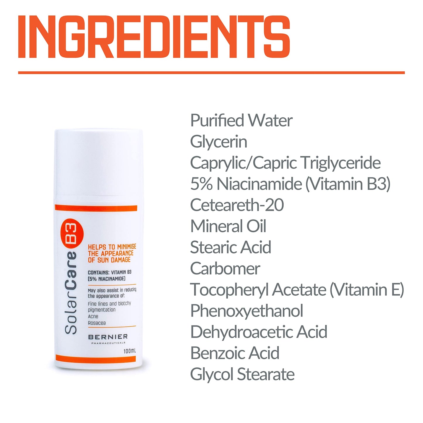 SolarCareB3 5% Niacinamide Face and Body Moisturizer for Sun-Damaged Skin, 100ml Pump - Made in Australia