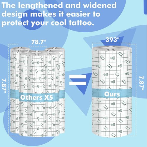Tattoo Aftercare Waterproof Bandage (7.87 in x10.9 yd Roll) Second Skin Wound Healing Protective Skin Adhesive Bandages Transparent Dressing Bandages Tattoo Supplies