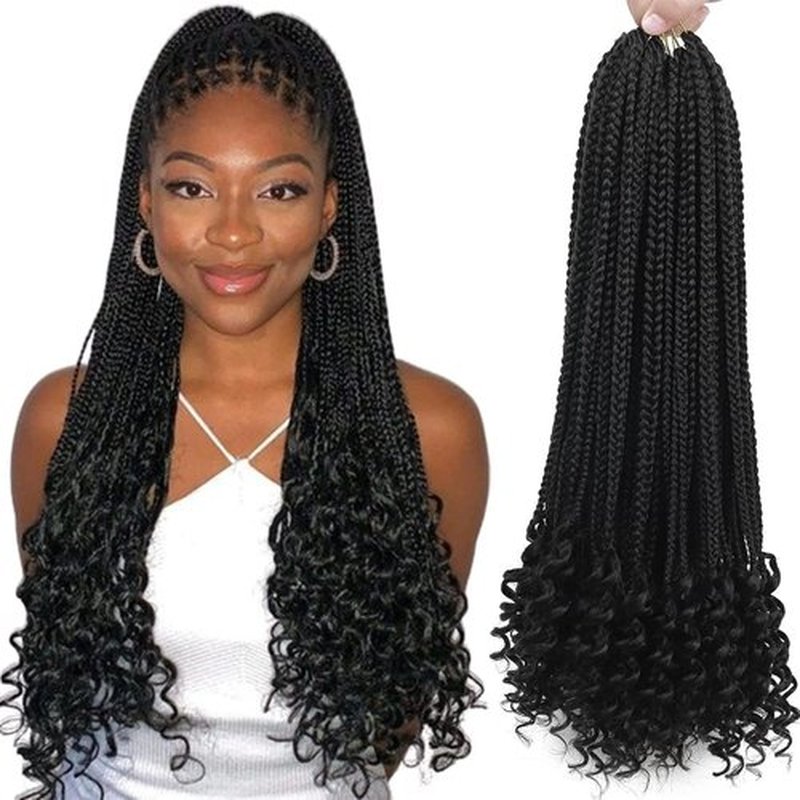 Crochet Box Braids Hair with Curly Ends 7 Packs Pre Looped Crochet Braids Goddess Box Braids Crochet Box Braid Hair(18 inch,1B)